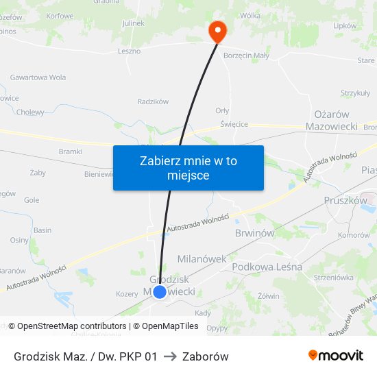 Grodzisk Maz. / Dw. PKP 01 to Zaborów map