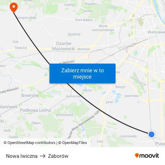 Nowa Iwiczna to Zaborów map