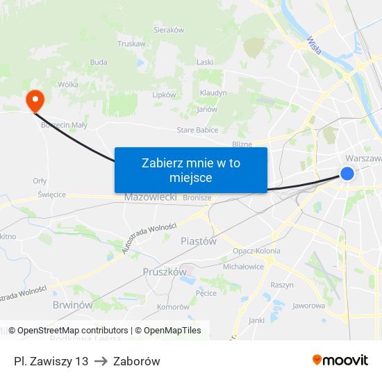 Pl. Zawiszy to Zaborów map