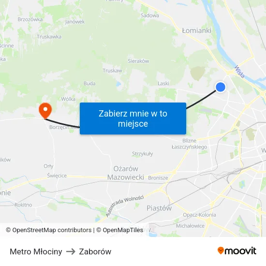Metro Młociny to Zaborów map