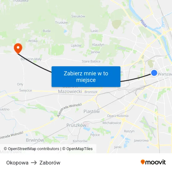Okopowa to Zaborów map