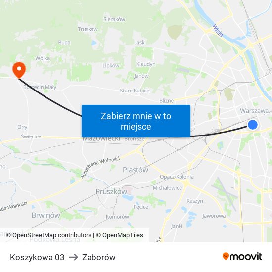 Koszykowa to Zaborów map