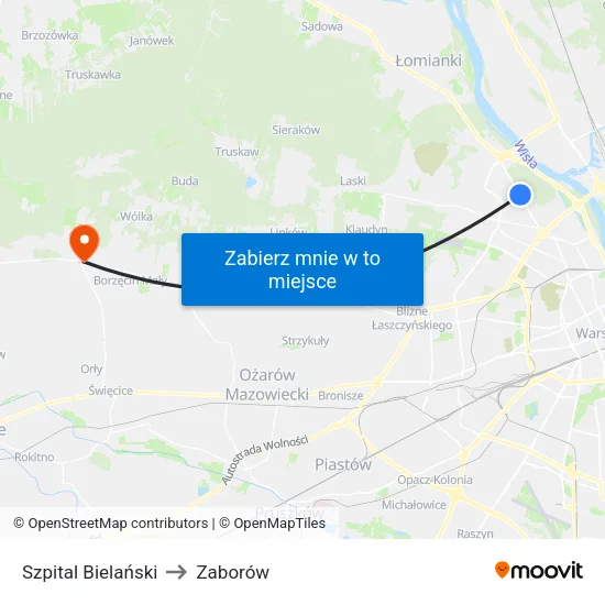 Szpital Bielański to Zaborów map