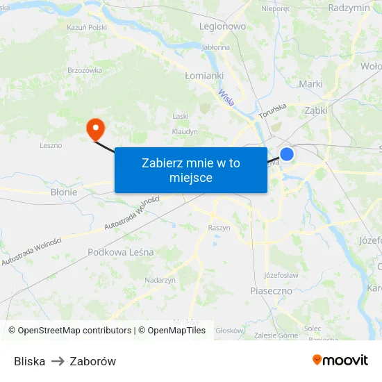 Bliska to Zaborów map