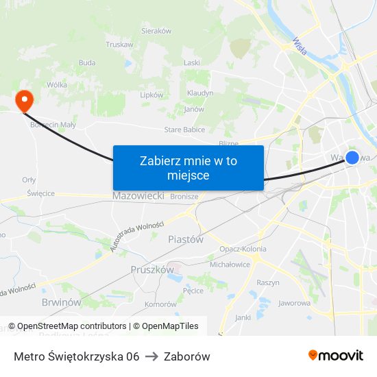 Metro Świętokrzyska to Zaborów map