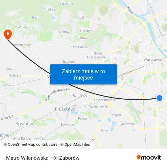 Metro Wilanowska to Zaborów map
