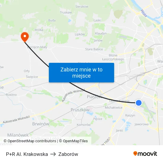 P+R Al. Krakowska to Zaborów map