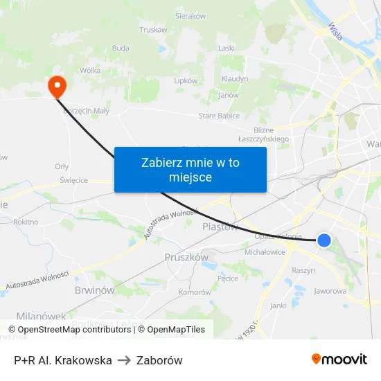 P+R Al. Krakowska to Zaborów map