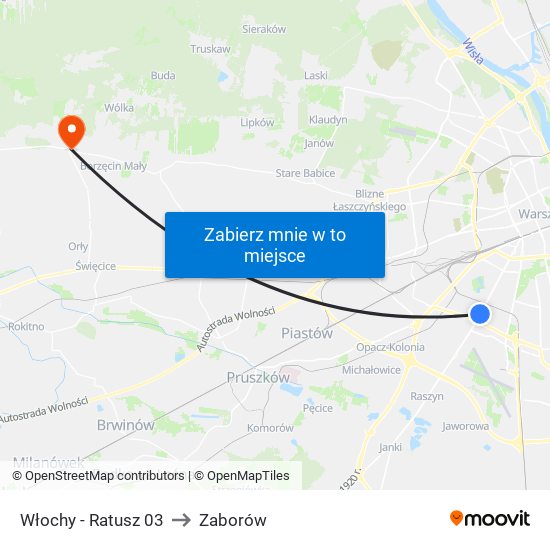 Włochy-Ratusz to Zaborów map