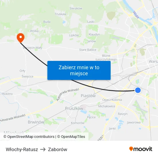 Włochy - Ratusz to Zaborów map
