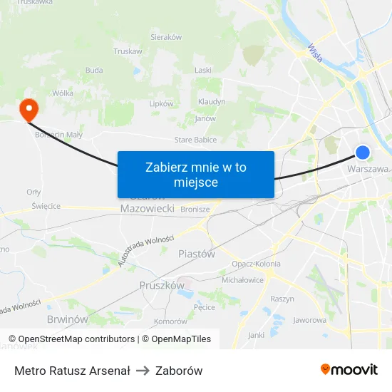 Metro Ratusz Arsenał to Zaborów map