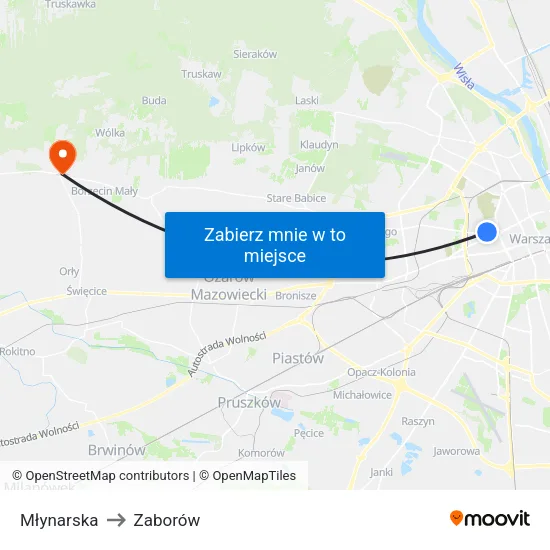 Młynarska to Zaborów map