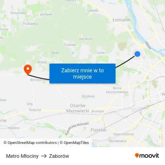 Metro Młociny to Zaborów map