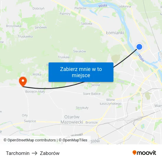 Tarchomin to Zaborów map
