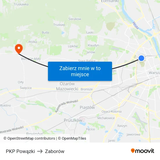 PKP Powązki to Zaborów map