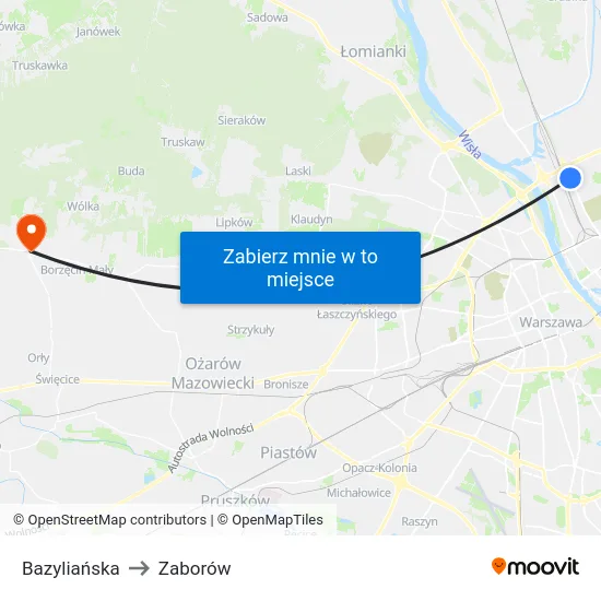 Bazyliańska to Zaborów map