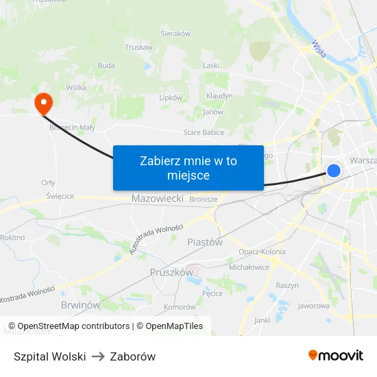 Szpital Wolski to Zaborów map