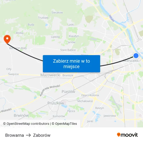 Browarna to Zaborów map