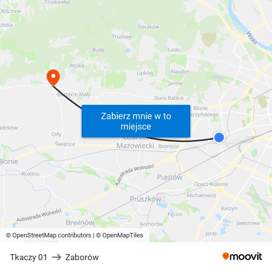 Tkaczy to Zaborów map