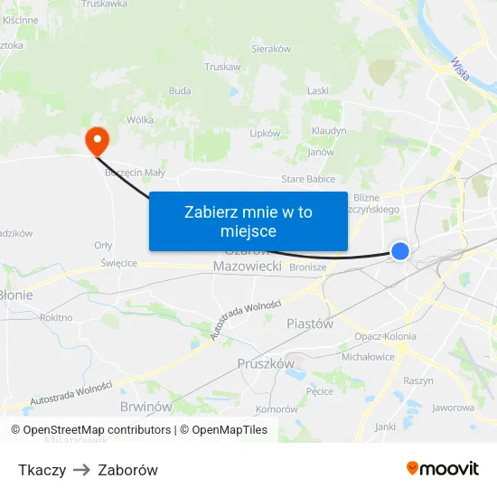 Tkaczy to Zaborów map