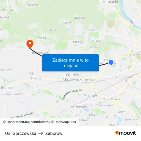 Os. Górczewska to Zaborów map
