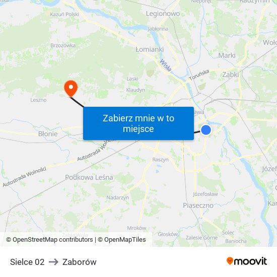 Sielce to Zaborów map