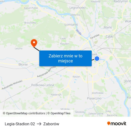 Legia-Stadion to Zaborów map