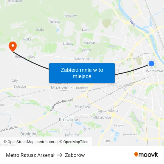 Metro Ratusz Arsenał to Zaborów map
