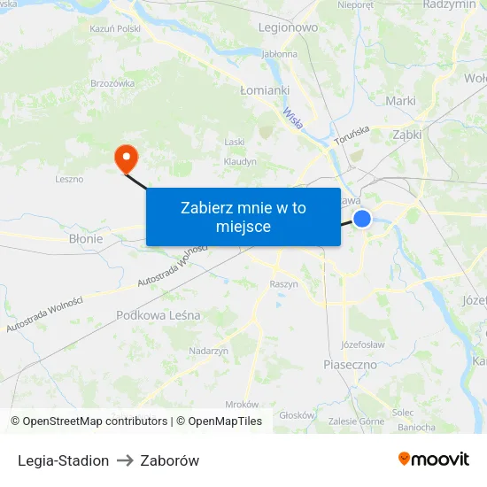 Legia - Stadion to Zaborów map