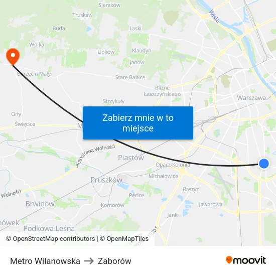 Metro Wilanowska to Zaborów map