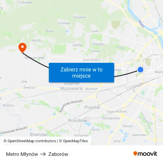 Metro Młynów to Zaborów map