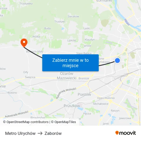 Metro Ulrychów to Zaborów map