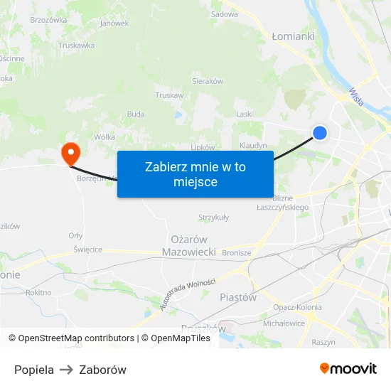 Popiela to Zaborów map