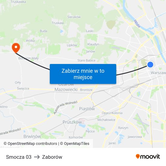 Smocza to Zaborów map