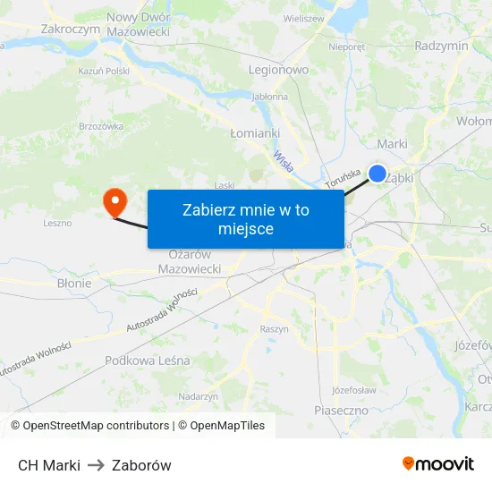CH Marki to Zaborów map