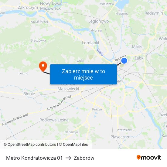 Metro Kondratowicza 01 to Zaborów map