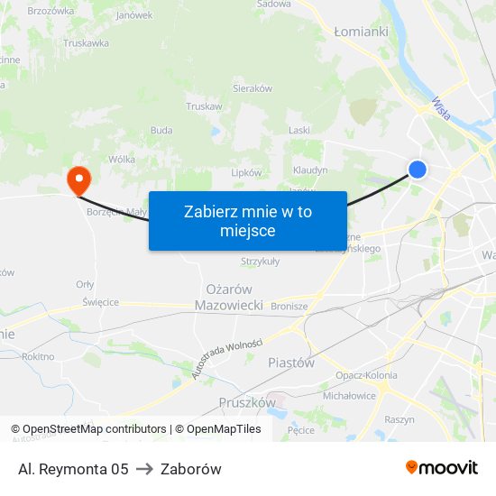 Al. Reymonta 05 to Zaborów map