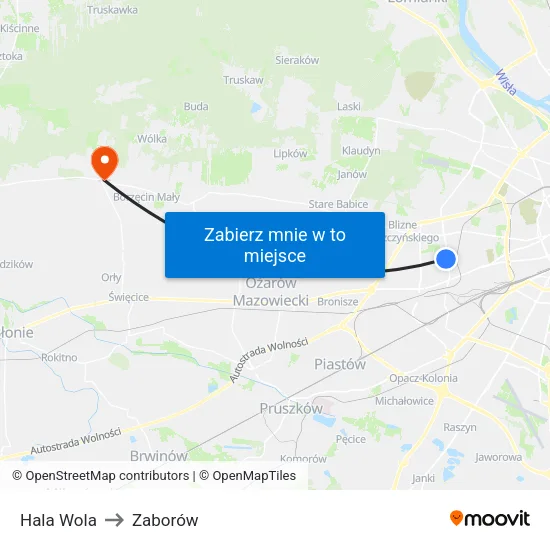 Hala Wola to Zaborów map