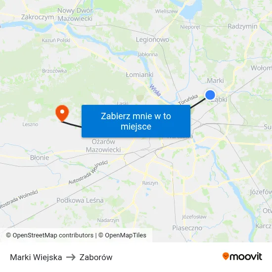 Marki Wiejska to Zaborów map