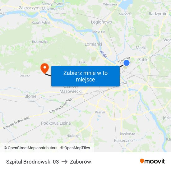 Szpital Bródnowski 03 to Zaborów map