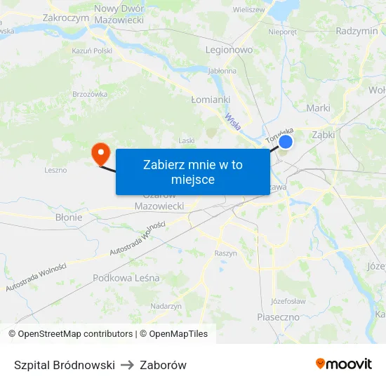 Szpital Bródnowski to Zaborów map