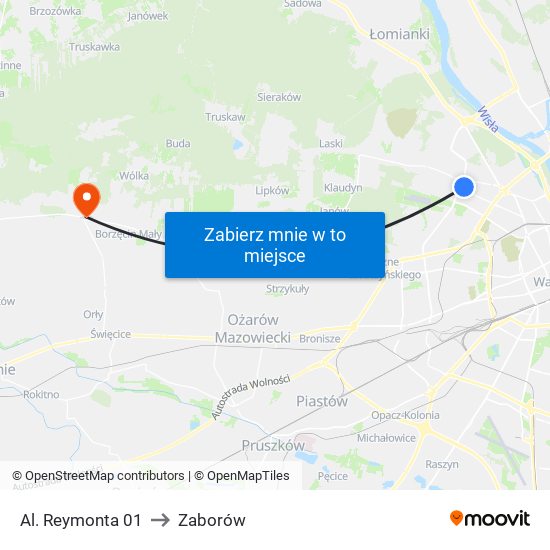 Al. Reymonta 01 to Zaborów map