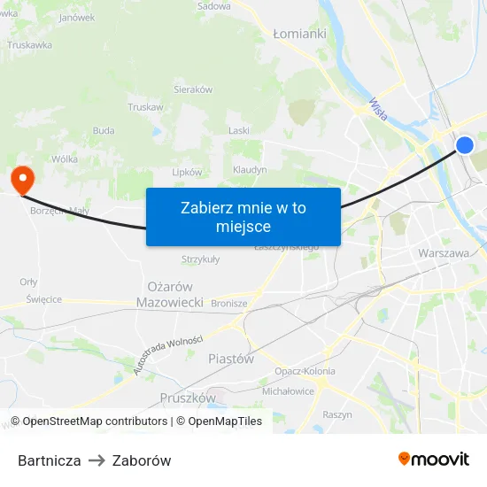 Bartnicza to Zaborów map