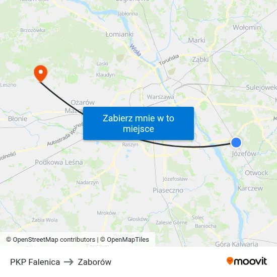 PKP Falenica to Zaborów map