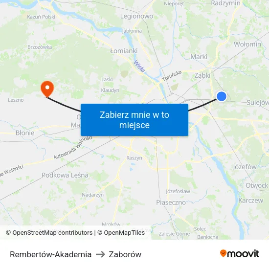 Rembertów - Akademia to Zaborów map