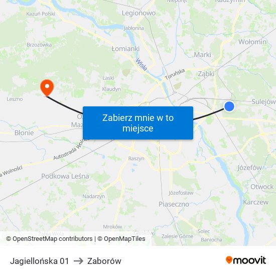 Jagiellońska 01 to Zaborów map