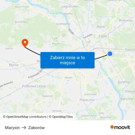 Marysin to Zaborów map