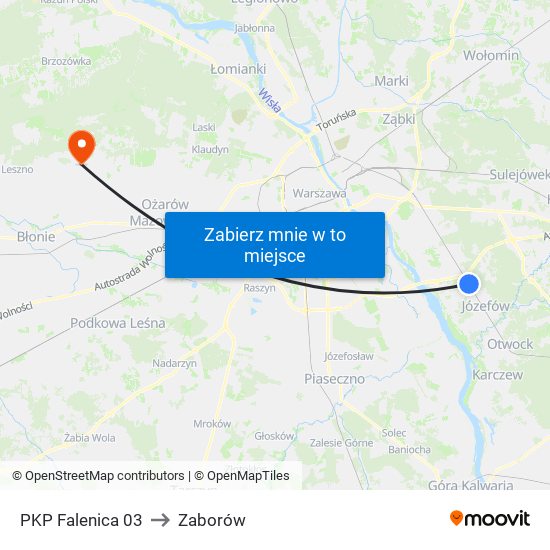 PKP Falenica 03 to Zaborów map