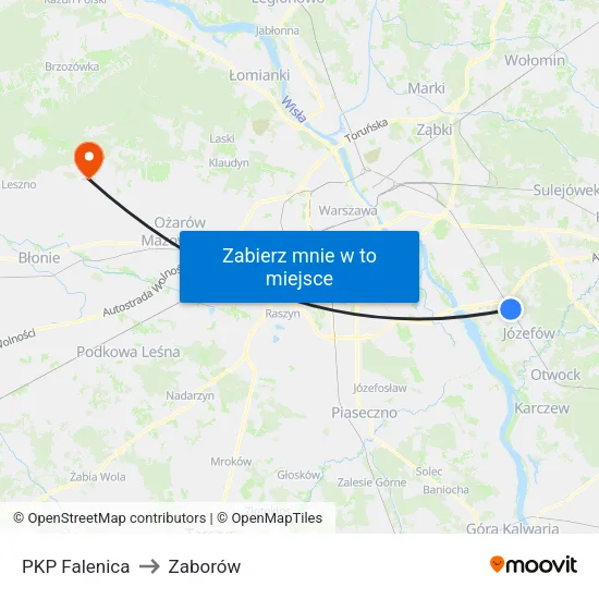 PKP Falenica to Zaborów map