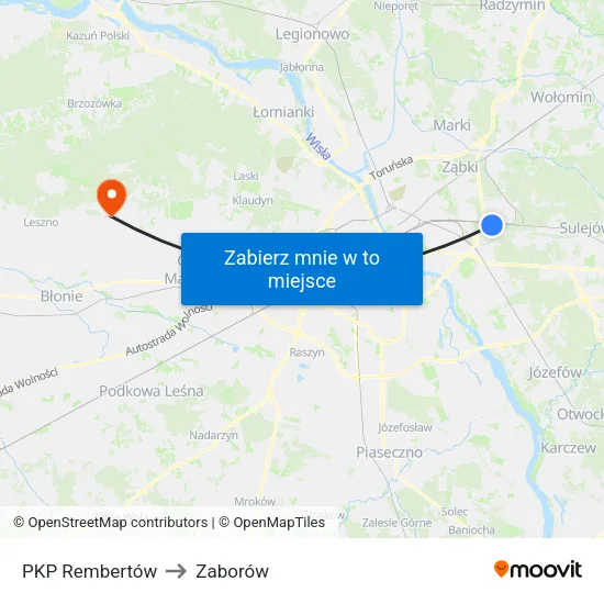 PKP Rembertów to Zaborów map